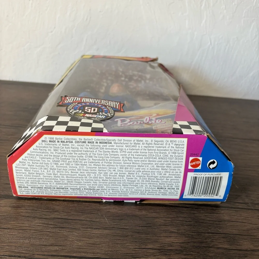 1998 50th Anniversary Nascar Barbie Hot Wheels Non-Mint Box Certificate Included